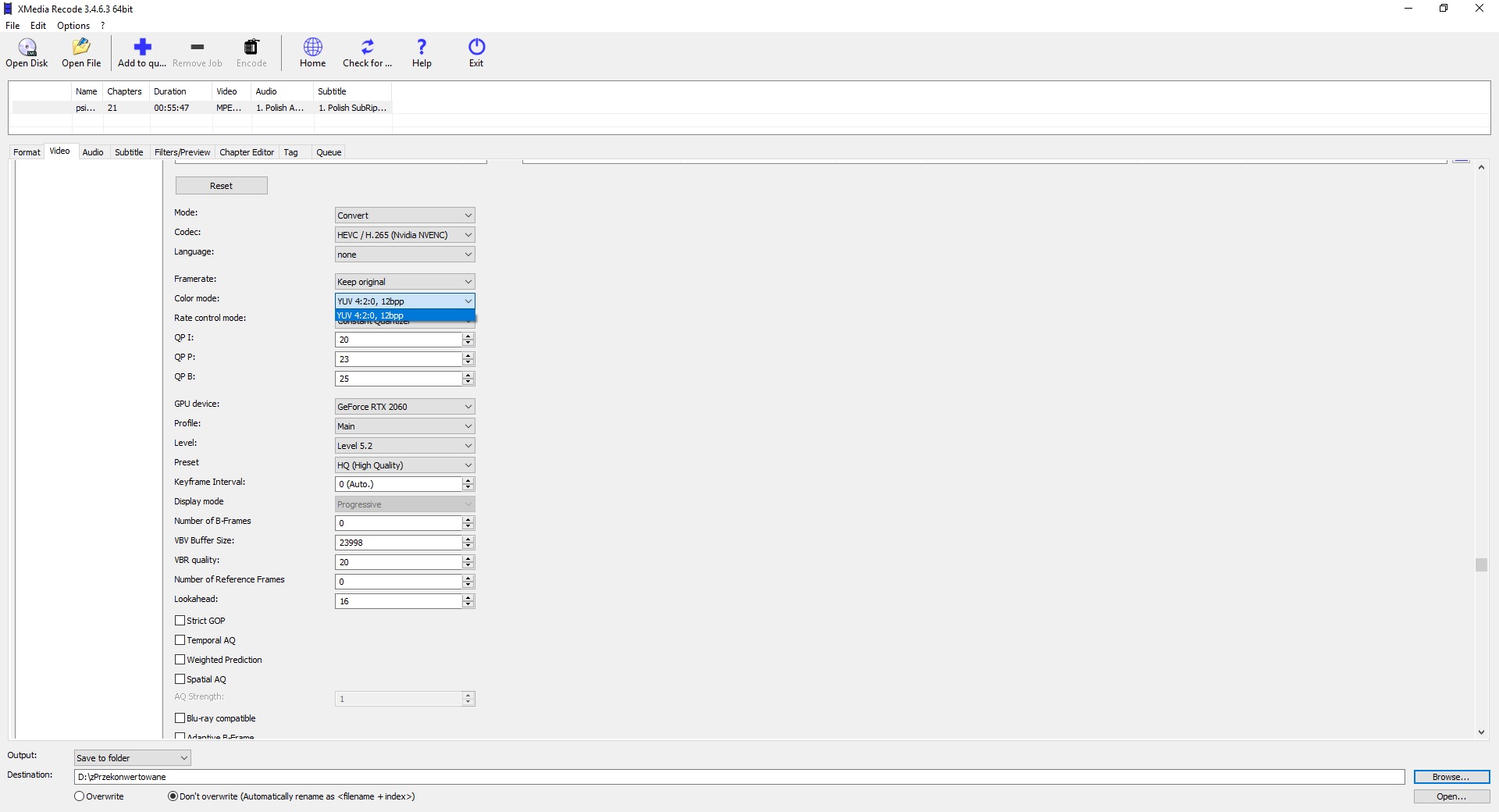 No 12bit Conversion In Nvenc H265 Settings